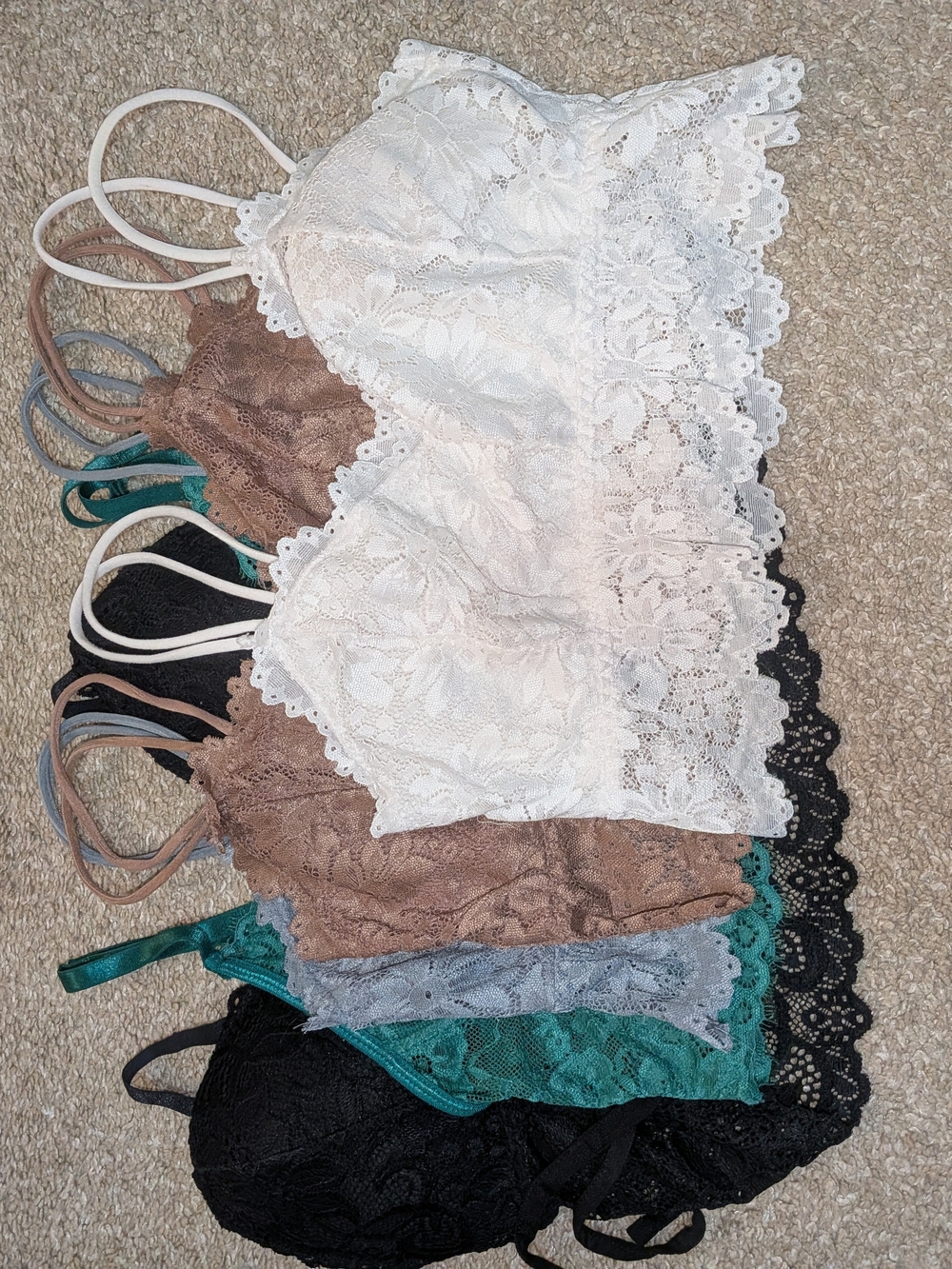 Lace Bralette Lot #2 - White, Black, Nude, Green, Gray